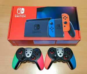 【極美品】任天堂 Nintendo switch ニンテンドースイッチ 新型 HAD-S-KABAA ネオンブルー ネオンレッド 別売コントローラー2個セット