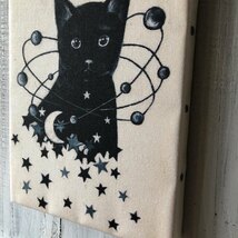 月猫★アート「星月猫 くろ」絵画 F0 複製画　木製パネル貼り「004」猫_画像2