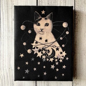 Art hand Auction 星月猫★アート｢星月猫 ににこ｣絵画F0 複製画 木製パネル貼り｢003｣猫, 美術品, 絵画, アクリル, ガッシュ