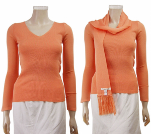  as good as new * Strawberry Fields *STRAWBERRY-FIELDS* beautiful orange series * smooth knitted & stole attaching * beautiful long sleeve cut and sewn *S~M rank (7~9.36~38 corresponding )