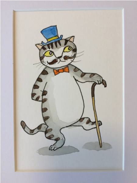 水彩画 猫 吾輩は猫である 絵画 新築祝い 新品 1 開店祝い プレゼント オフィス, 待合室に, 絵画, 水彩, 動物画