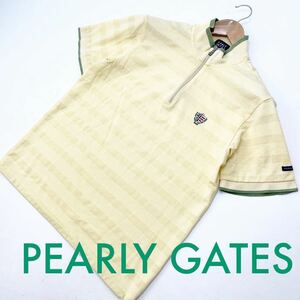 パーリーゲイツ ★ PEARLY GATES 半袖シャツ ゴルフ ハーフジップ シャツ 4 イエロー × グリーン ナイスカラー♪ 大人スタイル■AE161