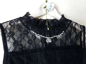 新品axes femme お花総レース　ビジューパールビーズ可愛い　シャーリング　レーシータンク 