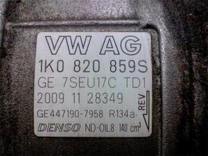 アウディ A3 ABA-8PCAX 純正 エアコンコンプレッサー DENSO 1K08208599 1K0820859S 動作確認済 (AC/デンソー