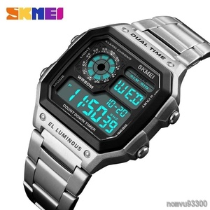 SKMEI メンズスポーツウォッチ カウントダウン 防水時計 ステンレス 鋼ファッション デジタル 腕時計 男性用 時計
