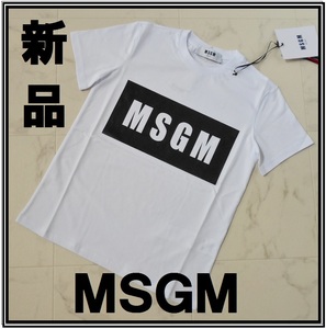 新品★MSGM ボックスロゴ 定番 Tシャツ 半袖 ブランドTシャツ 海外セレブ エムエスジーエム 白T XSサイズ 丸首 レディース