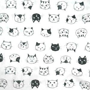 カット生地 猫 顔柄 綿(薄手) 幅約108㎝長さ約50㎝