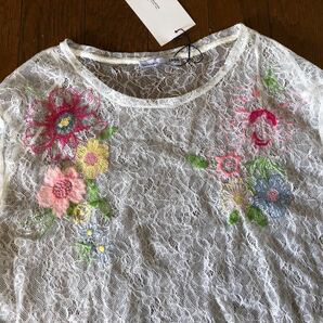 ザラ ZARA レース　花柄　刺繍　トップ