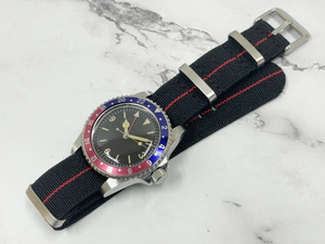 カスタム腕時計 ビンテージ ノンデイト 機械式 NATOストラップ デザイン 3針 自動巻き [アンティーク GMT デザイン]