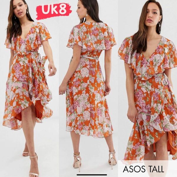 ASOS*人気完売商品＊ベルト付き花柄ドレス UK8