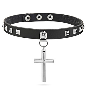  Cross choker black leather lady's studs 10 character .