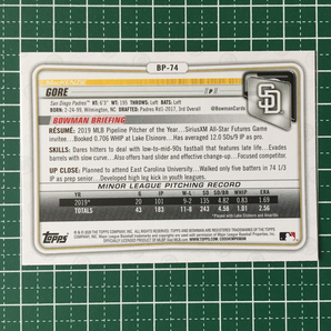 ★TOPPS MLB 2020 BOWMAN #BP-74 MacKENZIE GORE［SAN DIEGO PADRES］ベースカード PROSPECTS プロスペクト 20★の画像2