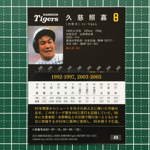 ★BBM 2021 プロ野球 阪神タイガースヒストリー 1935-2021 #49 久慈照嘉［阪神タイガース］レギュラーカード「球団OB」★の画像2