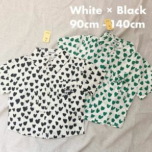 韓国子供服*ハート柄 柄シャツ 半袖(ホワイト×ブラック)