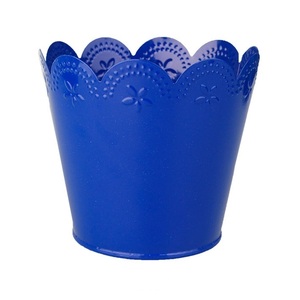 ブリキ製 スカラップ フラワー ポット (ブルー) Flower Pot プランター 植木鉢 小物入れ 観葉植物 おしゃれ インテリア カラフル かわいい