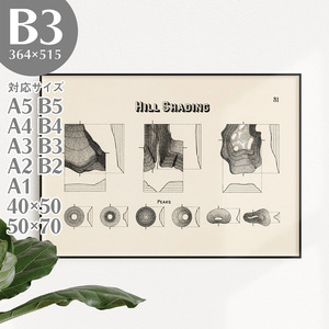 BROOMIN アートポスター 地図 地図記号 山 標高 シェーディング マップ おしゃれ ヴィンテージ レトロ アンティーク B3 364×515mm AP083