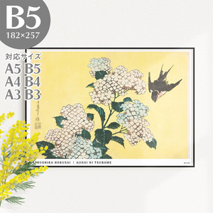Art hand Auction BROOMIN 艺术海报 葛饰北斋 北斋花鸟画集 绣球花与燕子 日本现代浮世绘海报 B5 182 x 257 mm AP046, 印刷材料, 海报, 其他的