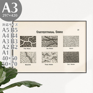 Art hand Auction BROOMIN Art Poster Map Map Symbols Trees Forest Map Stylish Vintage Retro Antique Scandinavian Interior A3 297 x 420mm AP079, Printed materials, Poster, others