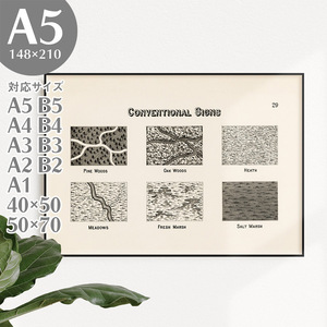 Art hand Auction BROOMIN Art Poster Map Map Symbol Tree Forest Map Stylish Vintage Retro Antique Scandinavian Interior A5 148×210mm AP079, printed matter, poster, others