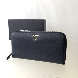 極美品 PRADA プラダ サフィアーノ ラウンドファスナー長財布 ネイビー レザー ジッピーウォレット メンズ レディース