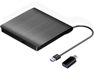 USB3.0 外付け DVDドライブ Type C/PC/mac/cdドライブ 外付け ポータブルドライブ CD/DVD読取書込 Window/Mac OS/XP/Vista等対応(ブラック)