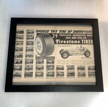 1952年 USA 額装 Firestone ファイヤーストーン インディ レース タイヤ インディアナポリス / ハーレー ガレージ 店舗 看板 HOT ROD FORD_画像8