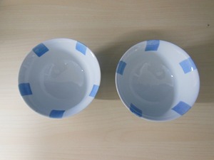 ★☆【2-】食器　大山窯　茶碗　ブルー×ホワイト　2個セット☆★