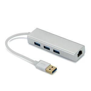 ★アウトレットセール★ 新品 USB3.0 ハブ 対応 3ポート高速有線LAN付きアダプター USB拡張 軽量 コンパクト gray