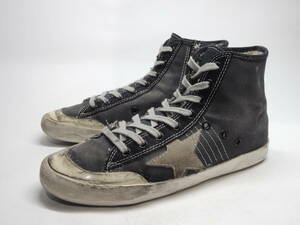 定番! イタリア製 GOLDEN GOOSE FRANCY Hi サイズ37 キャンバス グレー系 / ゴールデングース ハイカット GGDB ユーズド加工 サイドジップ