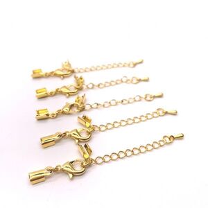 アクセサリー パーツ ハンドメイド カシメ&カニカン付きアジャスター【細コードフラット:9*3mm】 5本 ゴールド