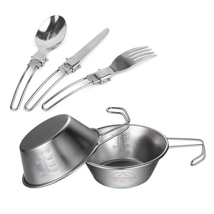 シェラカップ+カトラリーセット/直火/折りたたみ式/キャンプ/アウトドア/調理器具/食器/ナイフ/フォーク/スプーン/釣り/ツーリング/登山