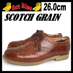 即決 SCOTCHGRAIN スコッチグレイン メンズ 26cm 3E 本革 レザー 革靴 ウイングチップ 茶 ブラウン 外羽根 カジュアル ドレスシューズ 中古