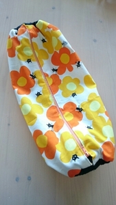 * hand made *... string cover * fastener * Marimekko manner cat pattern * L go* Aprica * orange 