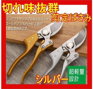 剪定ばさみ バサミ はさみ ハサミ 鋏 強力 庭 ガーデン 園芸 枝切り 枝切りばさみ ロック 庭木 軽量 造園 盆栽 植木 枝 シルバー銀色haio