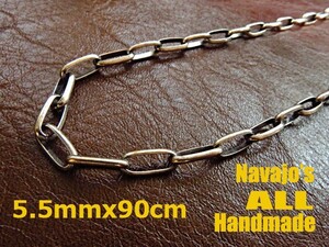 ナバホチェーン ネックレス あずきチェーン 5.5mm 90cm ハンドメイド シルバー925 小豆チェーン インディアンジュエリー 燻し加工