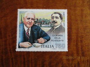 切手の日記念ー2人の収集家　1種完　1991年　未使用　イタリア共和国　VF/NH