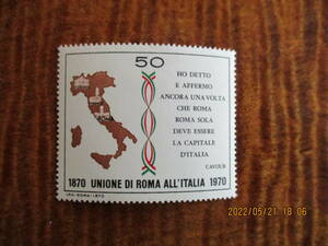 イタリア・ローマ合併100年記念ー地図とカノーバ―公の宣言　1種完　1970年　未使用　イタリア共和国　VF/NH
