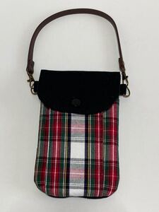 ハンドメイド スマホポーチ チェック/黒