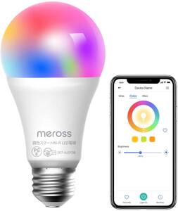 【Amazon Alexa認定】Meross WiFiスマートLED電球 E26 800lm 60W相当 電球色 昼白色対応 調光調色 1600万色 Alexa/Google Home MSL120JP-VC