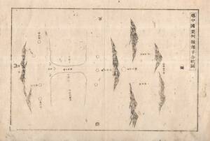 ※越中國栗柯嶺源平合戦図　銅版画　平安末期戍衞2年1183年　倶利伽羅峠＝砺波山の戦い　信濃源氏源義仲×平氏　時代考証地図