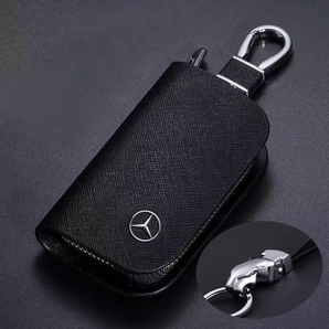 ベンツ お洒落豹頭キーホルダー付き 黒 高品質 スマートキーケース キーカバー キーホルダー メンズ レディース 鍵収納 十字紋
