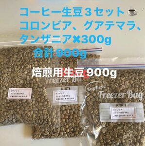 コーヒー焙煎用生豆　3種類　コロンビア300g.グアテマラ300g.タンザニア300g.合計900g 訳あり欠点豆が多い。練習用1