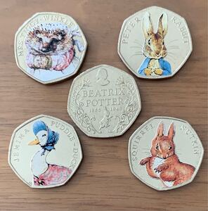 2016年 英国 ピーターラビット カラー白銅貨50ペンス 5枚セット ビアトリクスポター
