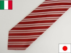 ストライプ　イタリー生地　Classico Seta社　日本縫製　ネクタイ　赤　シルク100％　