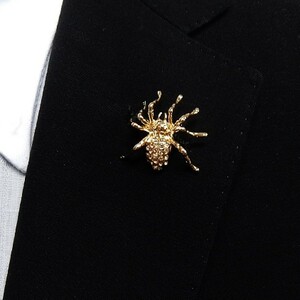 ラペルピン　スワロフスキー　蜘蛛（タランチュラ）　金　クリスタル色　メール便可　ACC110-2534G
