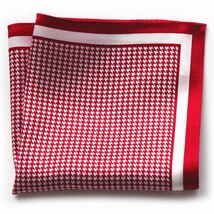 ポケットチーフ　日本製　赤×白銀/千鳥格子　プリント　枠付きポケットチーフ　シルク100％　メール便可　acc-DT09_画像1