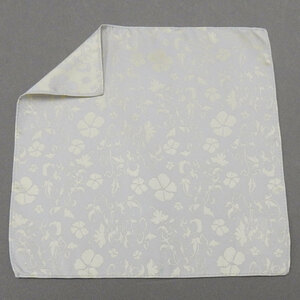 日本製　ポケットチーフ　リバーシブル　クリームイエロー/シルバー　ボタニカル柄（植物）　絹100％　メール便可　ACC-RE16