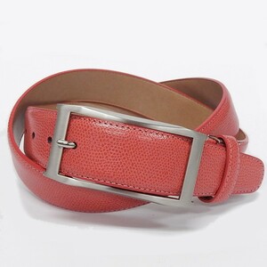 UMBERT ROSSI made in Japan cow leather men's belt coral red / red .. middle type buckle BT-UR10
