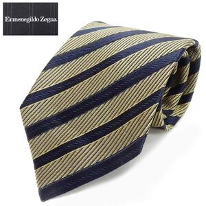 Ermenegildo Zegna　イタリア製ネクタイ　濃紺×黄金　ストライプ　シルク100％　ゼニア　EZN28