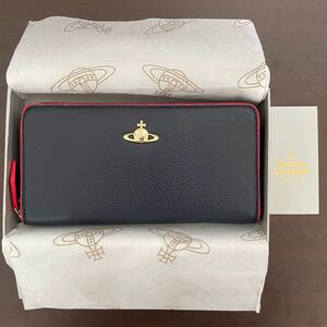 Vivienne Westwood 長財布 新品 ネイビー×レッド ラウンドファスナー ヴィヴィアンウエストウッド